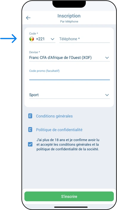 Inscription par téléphone - 1xBet Afrique